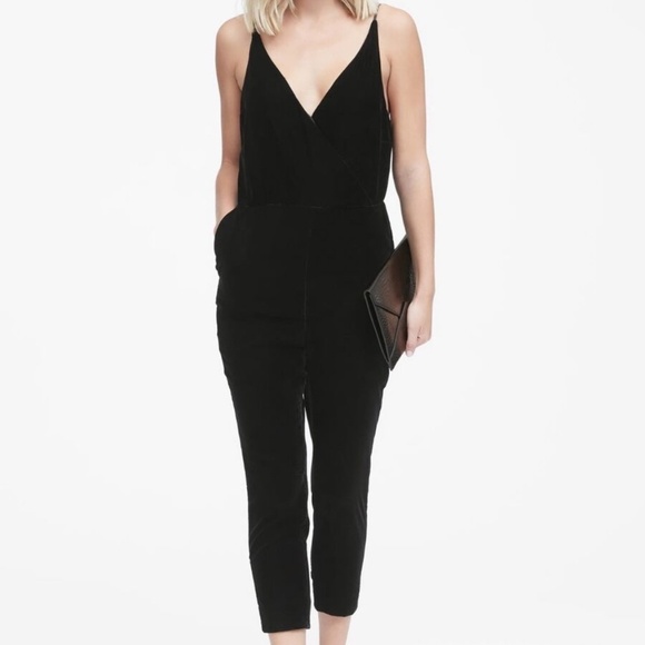 Banana Republic Black Velvet Cropped Leg Jumpsuit - Picture 1 of 16